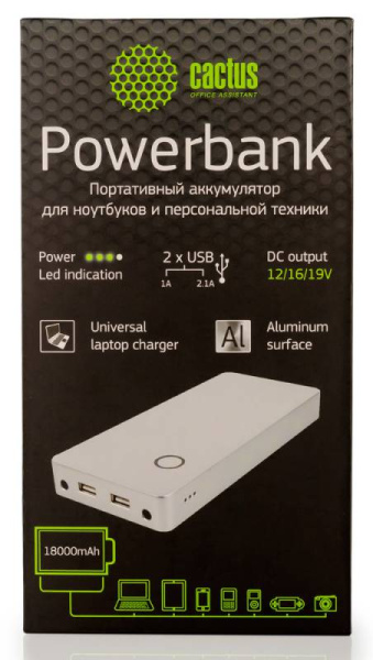 Мобильный аккумулятор Cactus CS-PBMS029-10000SG Li-Pol 10000mAh 2.1A+1A графит 2xUSB (арт. CS-PBMS029-10000SG)