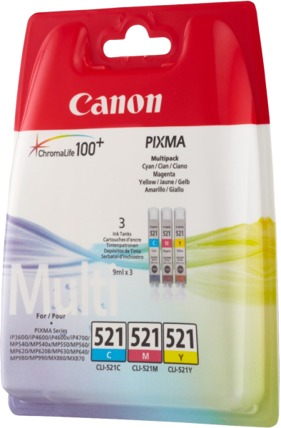Набор картриджей Canon CLI-521 (многоцветный, 3 картриджа, 9 мл.) (арт. 2934B010)