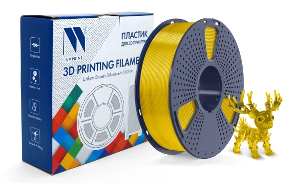 Филамент NVPRINT PLA+ прозрачный желтый для 3D печати, диаметр 1.75мм, длина 330 метров, масса 1 кг.