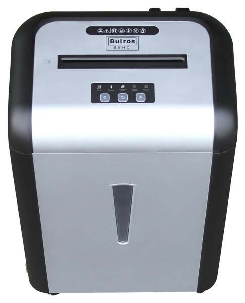 Уничтожитель документов Bulros B6HC, 0,8×2 мм, черный/серебро дверь, верх (арт. SH-D-BSS-B6HC-026-___-06)