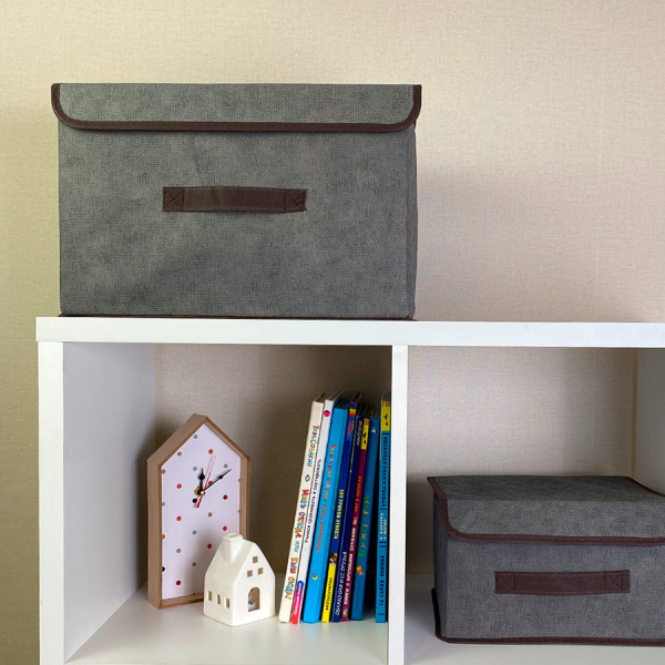 КОРОБ с крышкой для хранения ГЕЛЕОС Линен-24 (24х37х24 см) серый (арт. ЛИНЕН-24-СР)