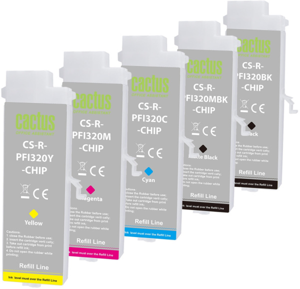 Перезаправляемый картридж Cactus (многоцветный 5 шт.) (арт. CS-R-PFI320SET-CHIP)