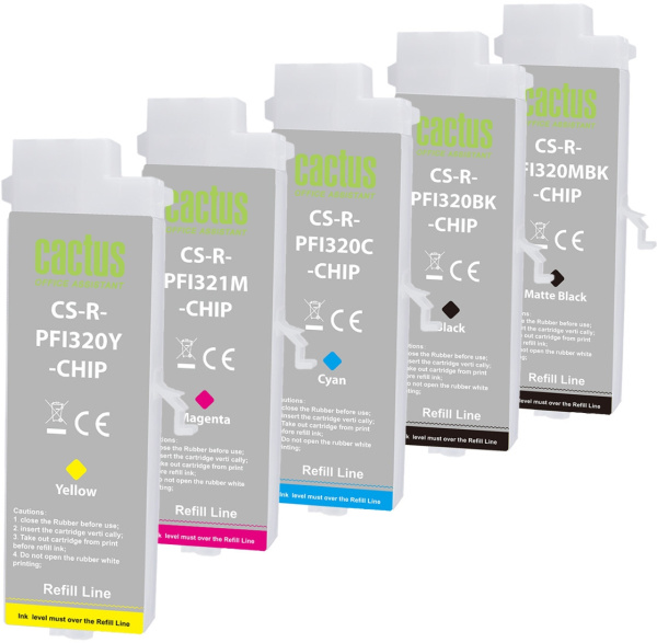 Перезаправляемый картридж Cactus (многоцветный 5 шт.) (арт. CS-R-PFI321SET-CHIP)