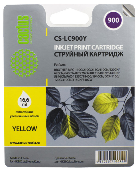 Картридж Cactus желтый (16.6мл) для Brother (арт. CS-LC900Y)