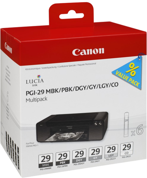 Набор картриджей Canon PGI-29 MBK/PBK/DGY/GY/LGY/CO (многоцветный, 6 картриджей, 36 мл.) (арт. 4868B018)