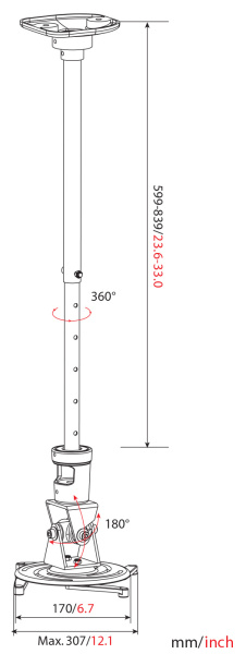 Кронштейн для проектора Cactus черный макс.23кг потолочный поворот и наклон (арт. CS-VM-PR01L-BK)