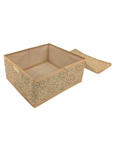 Короб ГЕЛЕОС с крышкой, для мелких вещей, «Миндаль» / Бежевый, 28х28х13 см (арт. МНД_131)