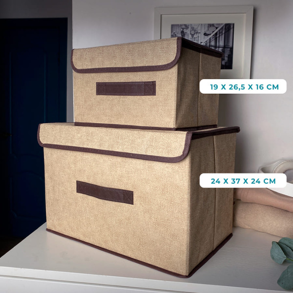 КОРОБ с крышкой для хранения ГЕЛЕОС Линен-24 (24х37х24 см) бежевый (арт. ЛИНЕН-24-БЖ)