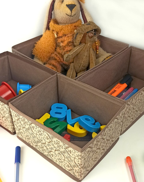 Набор коробов ГЕЛЕОС для хранения вещей, «Миндаль» / Бежевый, 26х26х8 / 20х16х8 / 20х16х8 / 26х14, 4 шт (арт. МНД_22)