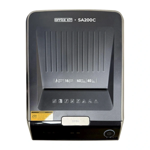 Шредер Office Kit SA200С с автоподачей, P-4, 3,8 х 10, 220 листов, 35 л., черный (арт. OK3810SA200C)