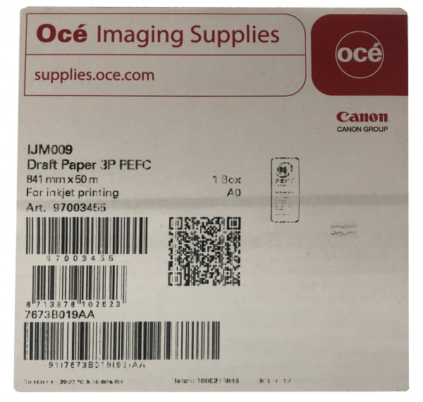 Бумага Canon Draft Paper без покрытия IJM009 75 г/м², 0,841×50 м, 3 рулона (97003455) (арт. 7673B019)