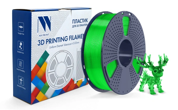 Филамент NVPRINT PLA+ прозрачный зеленый для 3D печати, диаметр 1.75мм, длина 330 метров, масса 1 кг