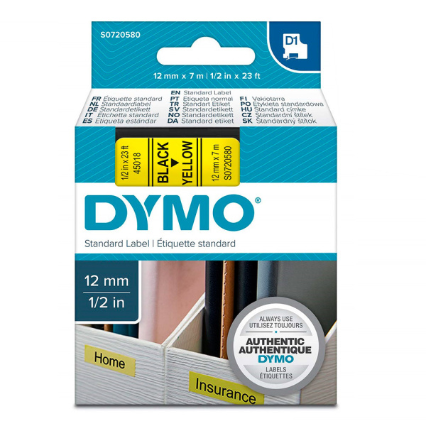 Картридж с лентой DYMO черный на желтой ленте (12 мм х 7 м) (арт. S0720580)