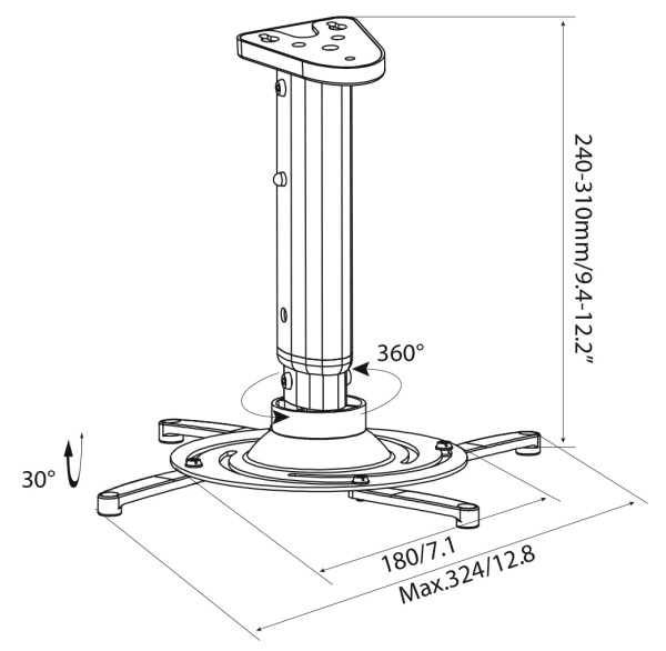 Кронштейн для проектора Cactus серебристый макс.24кг потолочный поворот и наклон (арт. CS-VM-PR05M-AL)