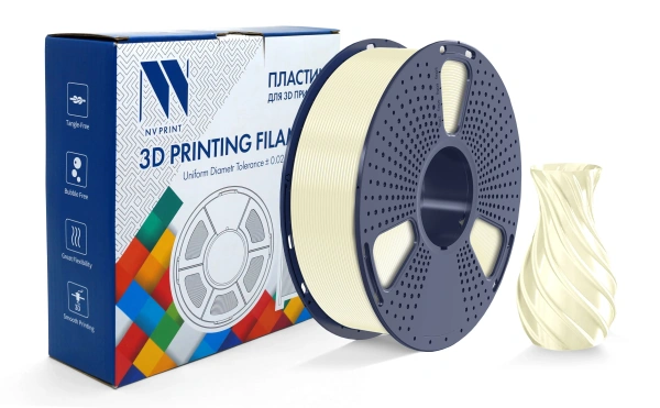 Филамент NVPRINT TPU Silk кремово-белый для 3D печати, диаметр 1.75мм, длина 330 метров, масса 1 кг.
