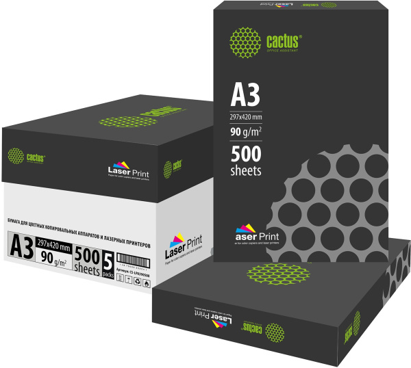 Бумага Cactus (A3, 90г/м2, 500л., белый, CIE 170%) (арт. CS-LPA390500)