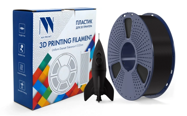 Филамент NVPRINT PLA High Speed черный для 3D печати, диаметр 1.75мм, длина 330 метров, масса 1 кг.