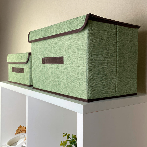 КОРОБ с крышкой для хранения ГЕЛЕОС Линен-24 (24х37х24 см) зеленый (арт. ЛИНЕН-24-ЗЛ)