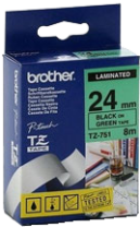 Наклейка ламинированная Brother (24 мм, черный на зеленом) (арт. TZ751)