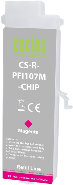 Перезаправляемый картридж Cactus (пурпурный, 260 мл.) (арт. CS-R-PFI107M-CHIP)