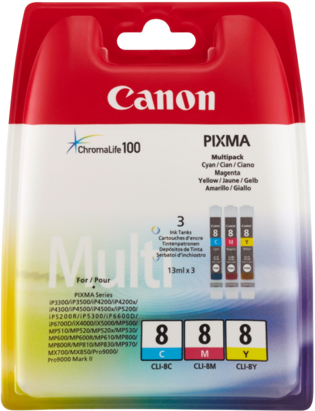Набор картриджей Canon CLI-8 C/M/Y (многоцветный, 3 картриджа, 13 мл.) (арт. 0621B029)