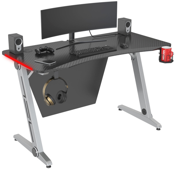 Стол игровой Cactus серебристый (арт. CS-GTZ-SL-CARBON-RED)