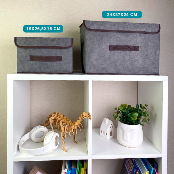 КОРОБ с крышкой для хранения ГЕЛЕОС Линен-16 (19х26,5х16 см) серый (арт. ЛИНЕН-16-СР)