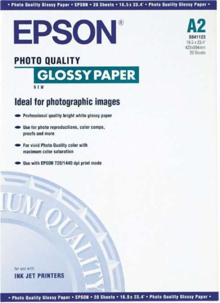 Бумага Epson Photo Quality Glossy Paper 141 гр/м2, 420 мм х 594 мм (20 листов) (арт. C13S041123)