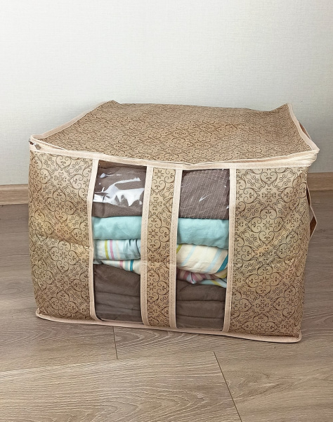 Кофр ГЕЛЕОС большой, для хранения одеял, пледов и подушек, «Миндаль» / Бежевый, 60х50х35 см (арт. МНД_28)