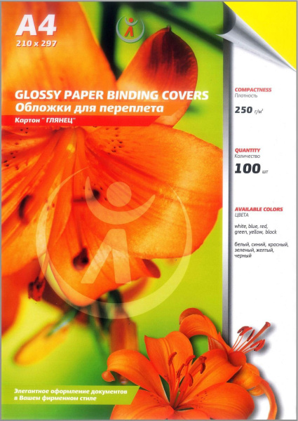 Картонные обложки для брошюровки Реалист глянец, А4, желтые (100 шт.) (арт. 5414)